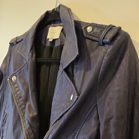 Iro Paris Blue Leather Moto Jacket Size Italian 40 - Picture 10 of 16